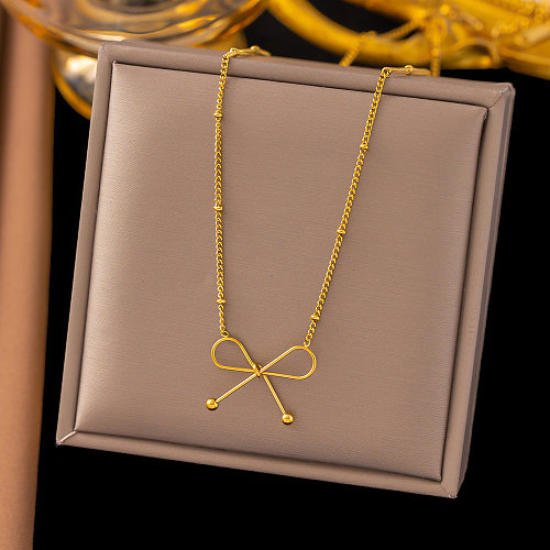 Collier pendentif plaqué or avec nœud papillon Commute en acier inoxydable