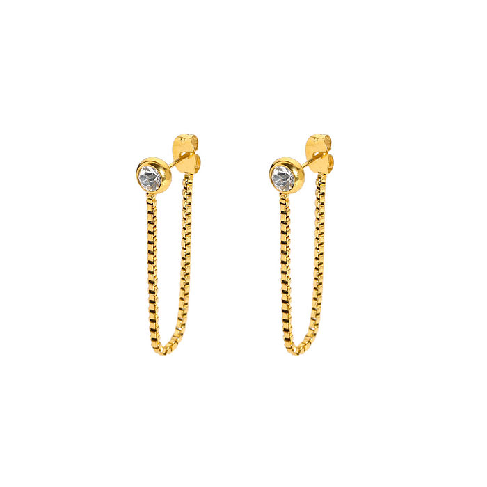 Boucles d'oreilles pendantes en acier inoxydable, 1 paire, Style romain Simple, incrustation géométrique, diamant artificiel, plaqué or 18 carats