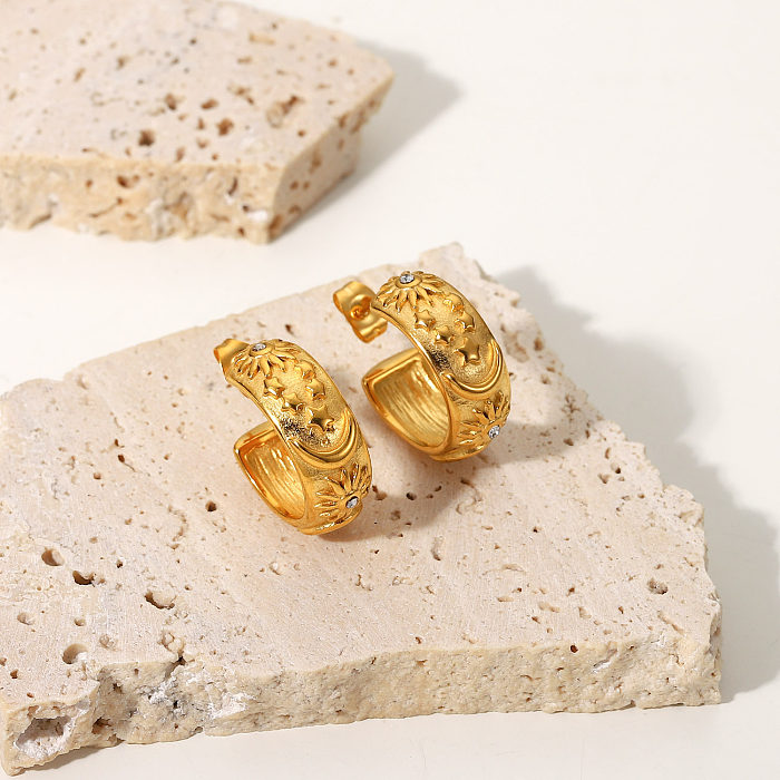 Boucle d'oreille en Zircon cubique, bijoux en acier inoxydable à la mode, lune et soleil en relief