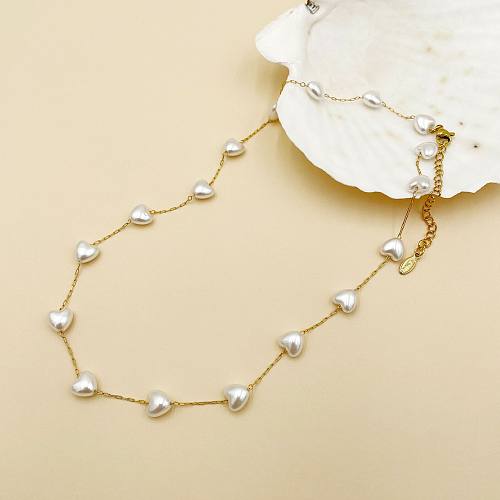 Simple Style Heart Shape Stainless Steel  Chain Necklace 1 Piece