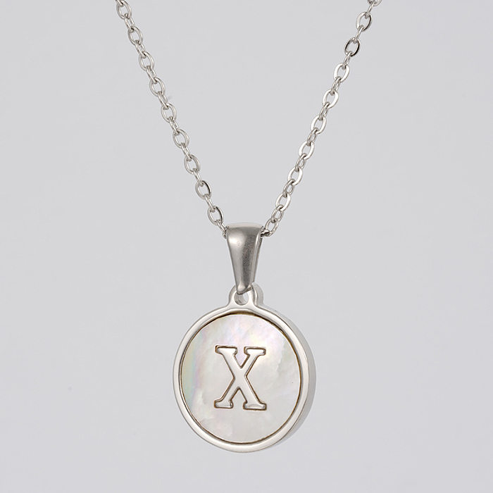 Simple Style Letter Stainless Steel  Pendant Necklace Polishing Plating Shell Stainless Steel  Necklaces