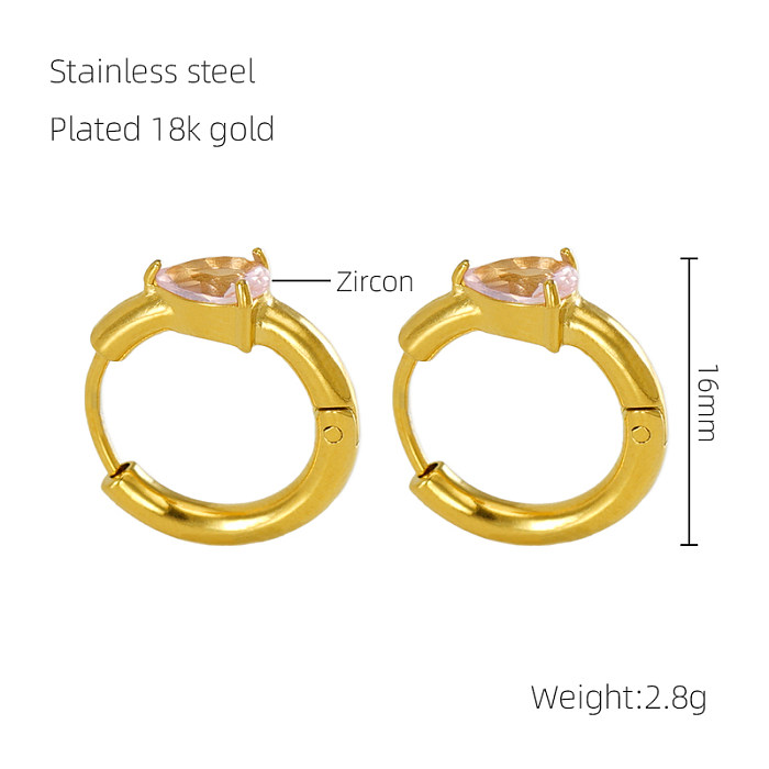 1 Pair Elegant Retro Water Droplets Inlay Stainless Steel  Zircon 18K Gold Plated Earrings