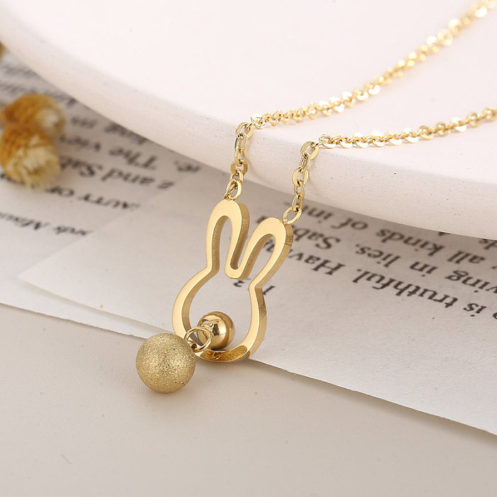 Fashion Rabbit Stainless Steel  Plating Hollow Out Pendant Necklace 1 Piece