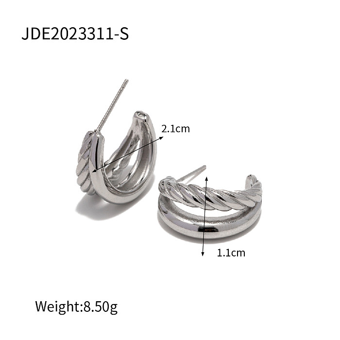 1 paire de clous d'oreilles plaqués asymétriques en acier inoxydable, Style C, en forme de C