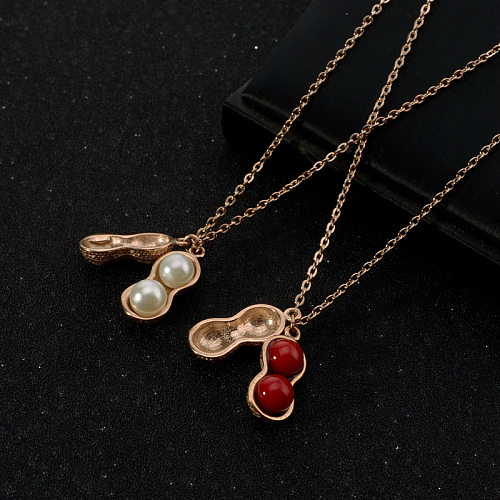 Simple Style Peanut Stainless Steel Plating Inlay Artificial Pearls Pendant Necklace