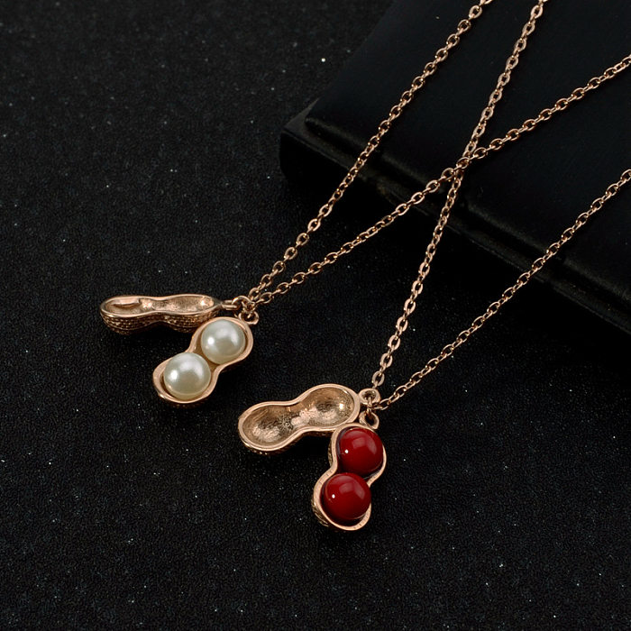 Einfache Erdnuss-Halskette mit Edelstahl-Beschichtung und Inlay aus künstlichen Perlen