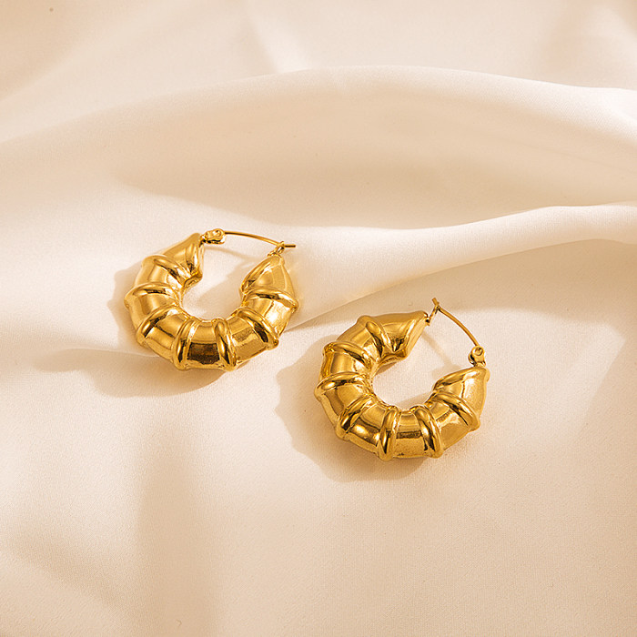 Brincos de orelha de zircão estilo legal em forma de C de aço inoxidável esmaltado banhado a ouro 1 par