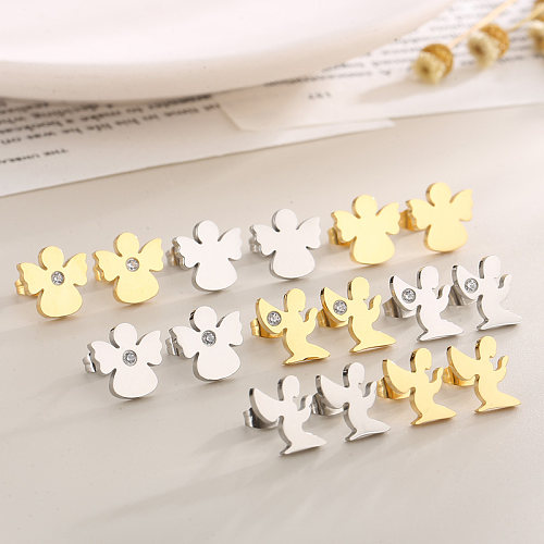 1 Pair Simple Style Solid Color Inlay Stainless Steel  Rhinestones Ear Studs