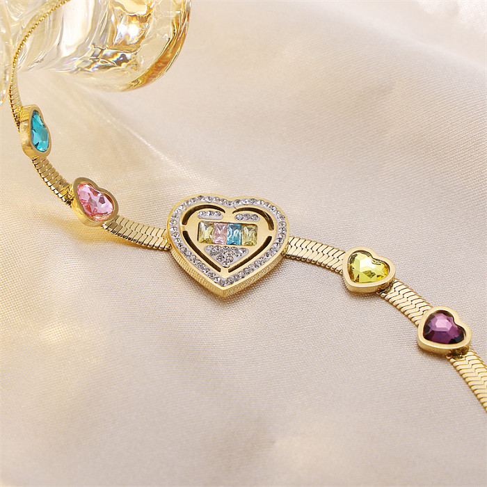 Pulseiras de zircão banhadas a ouro 18K em formato de coração brilhante princesa senhora a granel