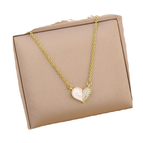 Fashion Heart Shape Stainless Steel Inlay Rhinestones Shell Necklace 1 Piece