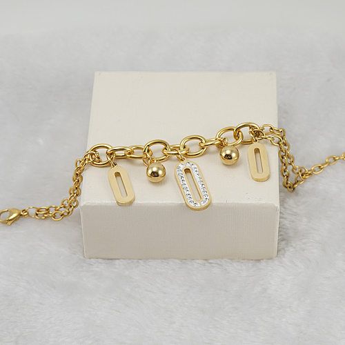 Bracelets en acier au titane ovale de style simple Bracelets en acier inoxydable avec strass