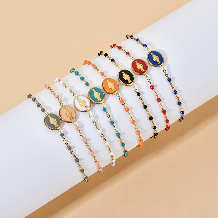 Bracelets à chaîne ronde en acier inoxydable et émail de style simple