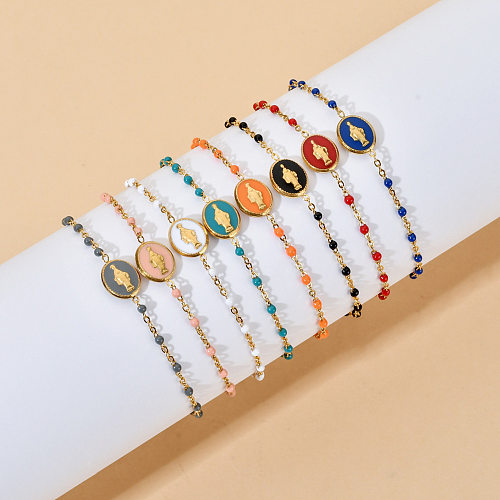 Simple Style Round Stainless Steel Enamel Chain Bracelets