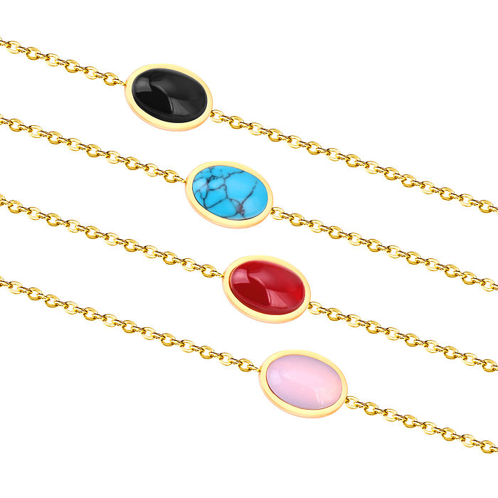 Bracelets d'agate incrustés d'acier inoxydable ovale pour femme