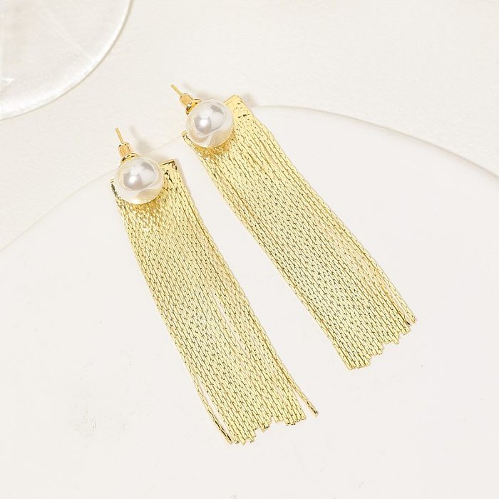 1 Pair Elegant Streetwear Tassel Polishing Plating Inlay Stainless Steel  Copper Artificial Pearls Gold Plated Drop Earrings