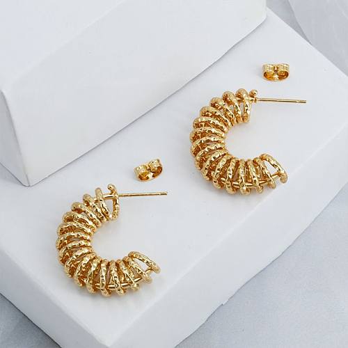 1 Pair Casual Modern Style C Shape Solid Color Plating Stainless Steel  18K Gold Plated Ear Studs