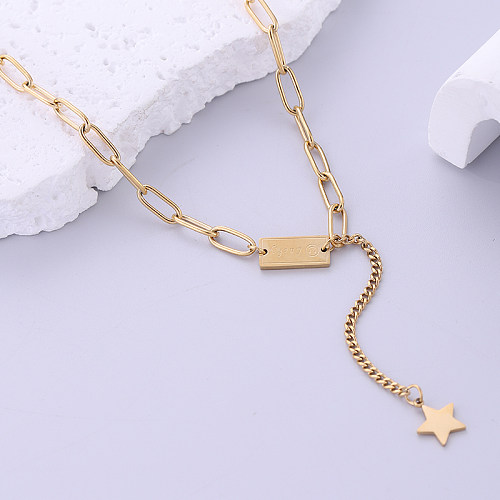 Einfache Halskette mit Buchstaben-Stern-Edelstahlbeschichtung und 18-Karat-Vergoldung