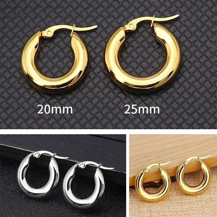 Fashion Round Stainless Steel  Plating Hoop Earrings 1 Pair