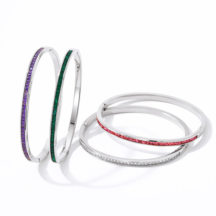 Classic Style Solid Color Stainless Steel Plating Inlay Artificial Gemstones Bangle