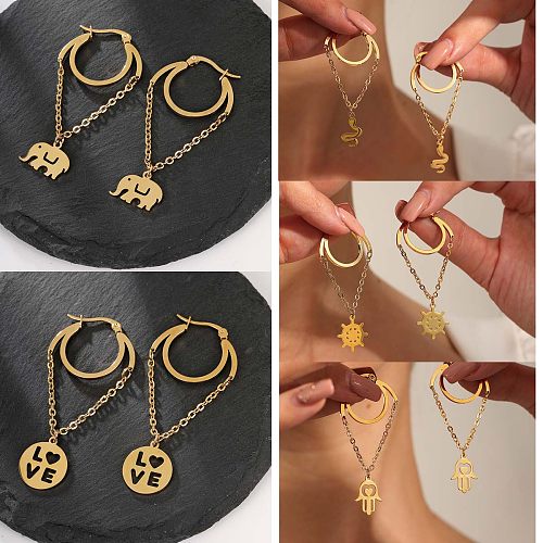 1 Pair Fashion Love Animal Hand Of Fatima Stainless Steel  Plating Hollow Out Drop Earrings