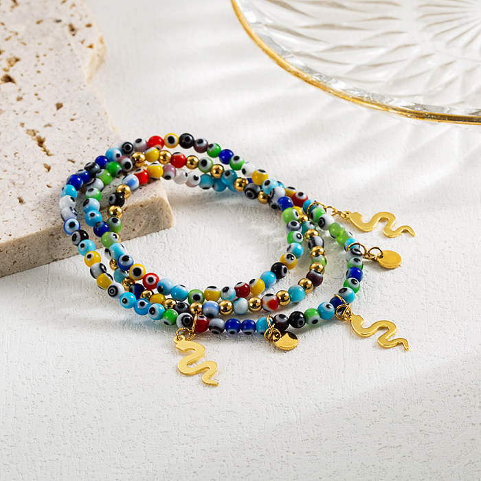 Coole Art-Portrait-Kreuz-Teufelsauge-Armbänder aus Edelstahl mit künstlichen Perlen und vergoldeten künstlichen Edelsteinen im Großhandel