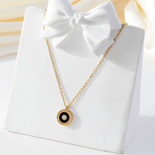 Elegant Cute Artistic Roman Numeral Stainless Steel Inlay Artificial Gemstones Pendant Necklace
