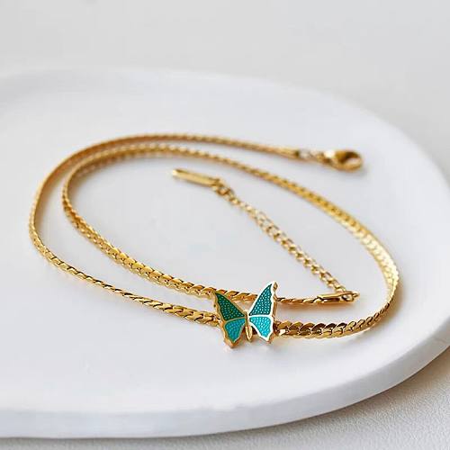 Retro Butterfly Stainless Steel Plating 18K Gold Plated Choker