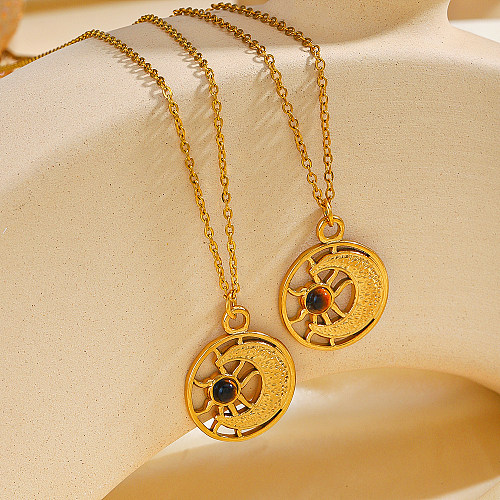 Collar chapado en oro de 18 quilates con revestimiento de acero inoxidable Sun Moon de estilo vintage