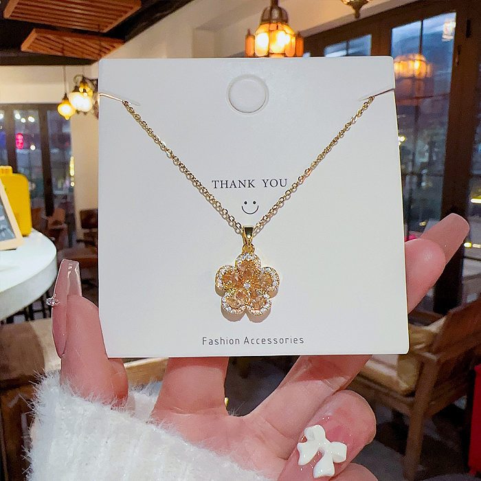 Süße schlichte Halskette mit Blumen-Anhänger aus Edelstahl mit Inlay und künstlichem Kristall