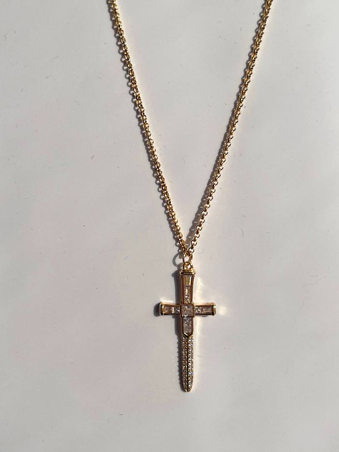 Collar colgante chapado en oro de 18 quilates de acero inoxidable con cruz de estilo moderno al por mayor