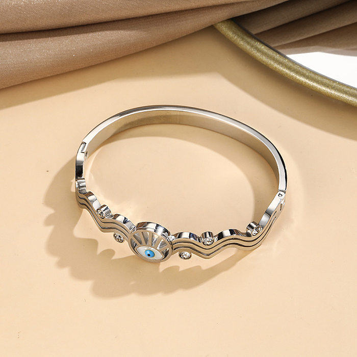 Bracelet en titane et acier, Style Cool, œil du diable, placage ajouré, incrustation de coquille, bracelet en Zircon