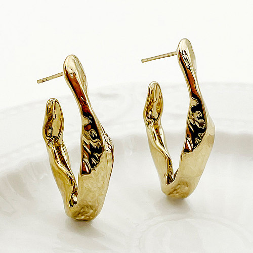 1 Paar elegante, schlichte Pendel-Ohrringe mit unregelmäßiger Beschichtung aus Edelstahl, vergoldet