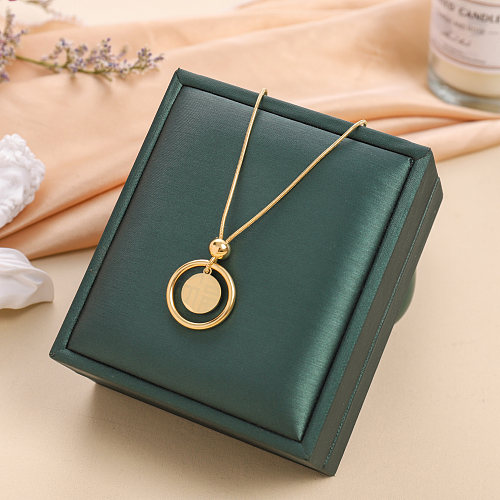 Vintage Style Streetwear Round Stainless Steel  Plating 18K Gold Plated Pendant Necklace