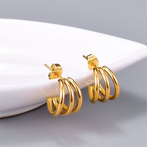 Retro C Shape Solid Color Stainless Steel  Earrings 1 Pair