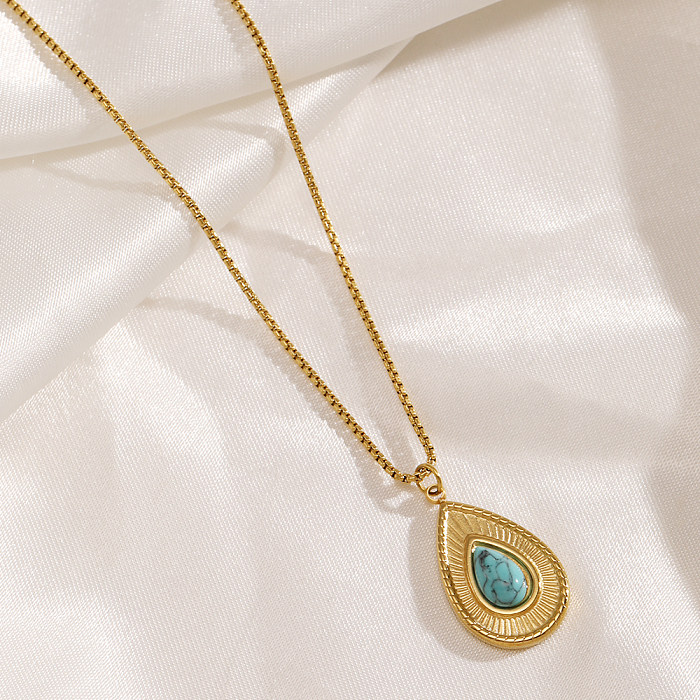Simple Style Water Droplets Stainless Steel  Inlay Turquoise 18K Gold Plated Necklace