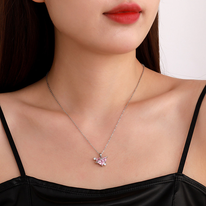 Simple Style Heart Shape Stainless Steel  Plating Inlay Zircon Silver Plated Necklace