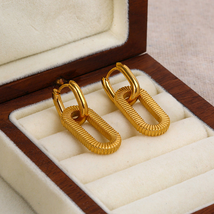 1 par elegante retro oval fio polimento chapeamento aço inoxidável 18k brincos banhados a ouro