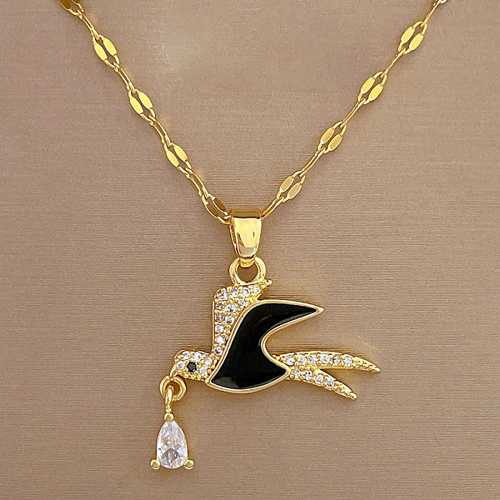 Cute Animal Bird Stainless Steel Copper Inlay Artificial Diamond Pendant Necklace