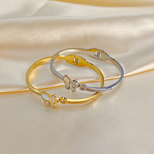 Bracelet en Zircon avec incrustation de placage d'acier et de titane en acier inoxydable papillon de Style Simple et doux
