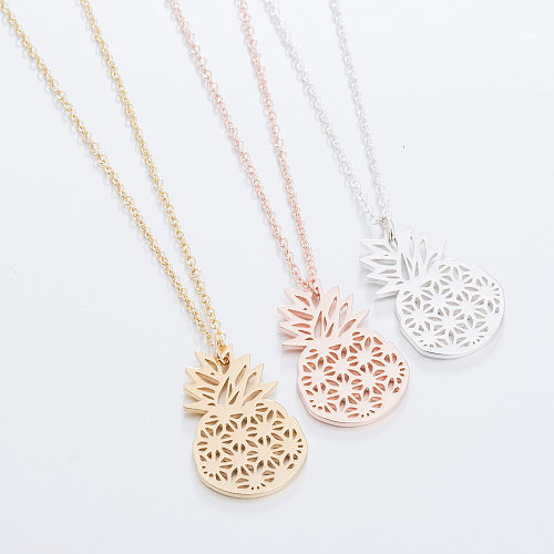 Cute Pineapple Stainless Steel  Stainless Steel Plating Hollow Out Pendant Necklace 1 Piece