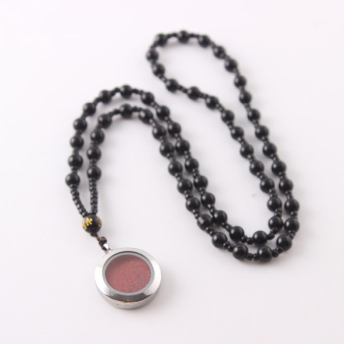 Ethnic Style Round Stainless Steel  Glass Stainless Steel Beaded Charms Pendant Necklace