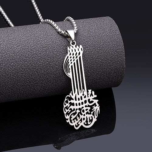 Hip-Hop Rock Guitar Stainless Steel  Hollow Out Pendant Necklace