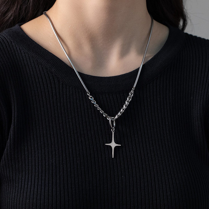 Casual Retro Punk Cross Stainless Steel Polishing Pendant Necklace