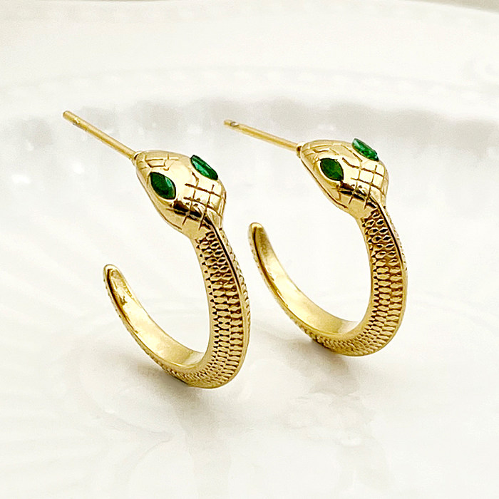 1 Paar schlichte Schlangenplattierungs-Inlay-Ohrringe aus Edelstahl mit Zirkon und vergoldet