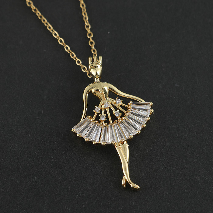 Lady Modern Style Human Stainless Steel  Stainless Steel Inlay Zircon Pendant Necklace