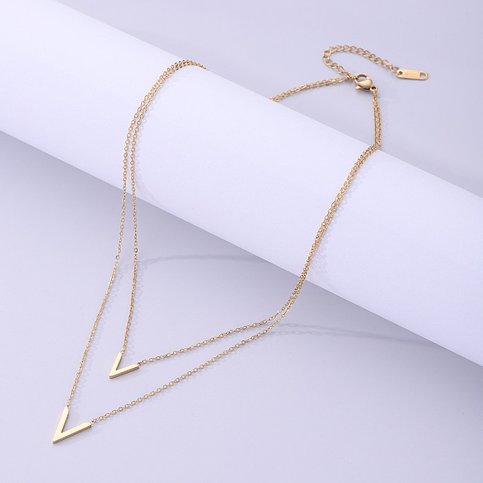 Colares em camadas banhados a ouro 18K em forma de estilo simples Streetwear V em aço inoxidável