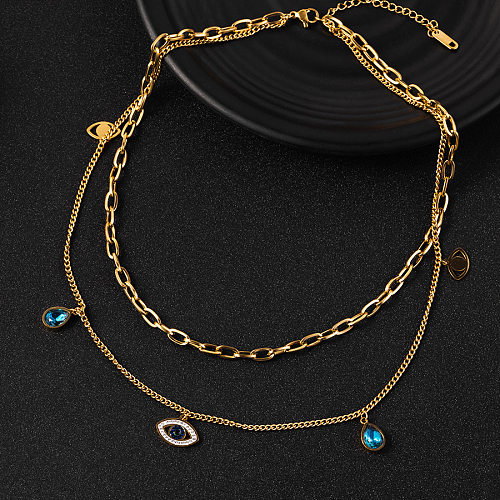 Elegant Retro Modern Style Devil'S Eye Stainless Steel Plating Inlay Zircon Layered Necklaces