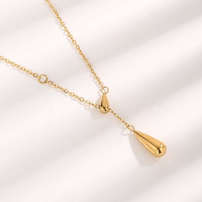 Elegant Glam Simple Style Leaves Water Droplets Solid Color Stainless Steel Plating Inlay Zircon Gold Plated Pendant Necklace