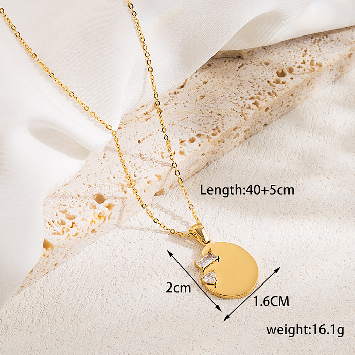 IG Style Casual Classic Style Round Stainless Steel  Plating Inlay Zircon 18K Gold Plated Pendant Necklace