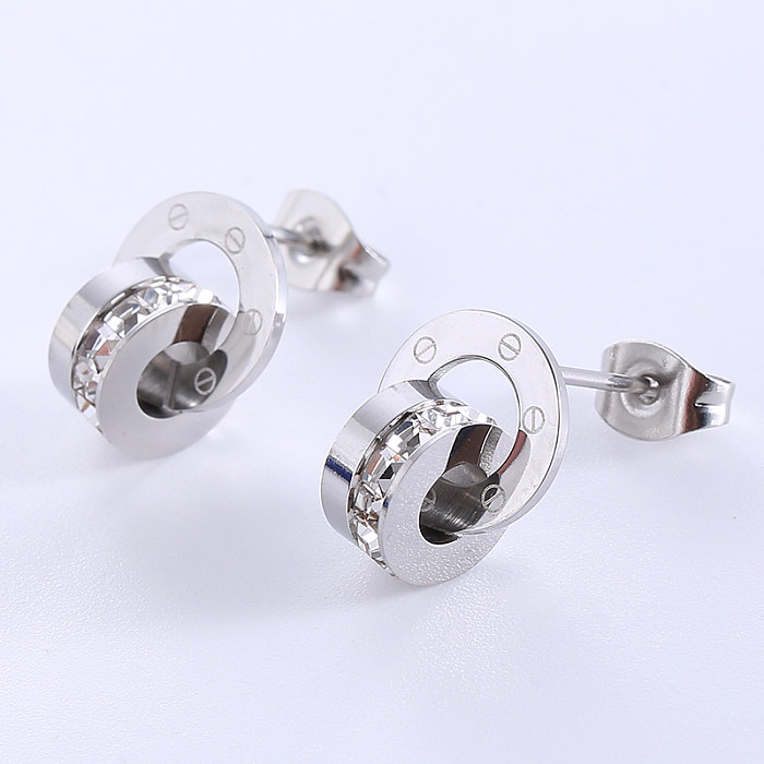 1 Pair Casual Elegant Round Plating Inlay Stainless Steel  Zircon 18K Gold Plated Rose Gold Plated Ear Studs